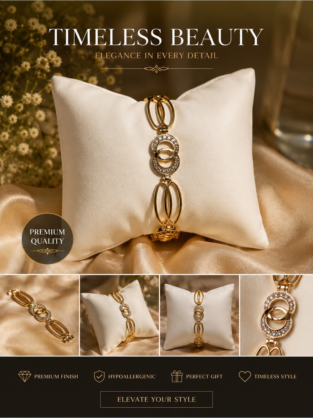 Timeless Beauty Gold Women's Bracelet with Crystal Accents